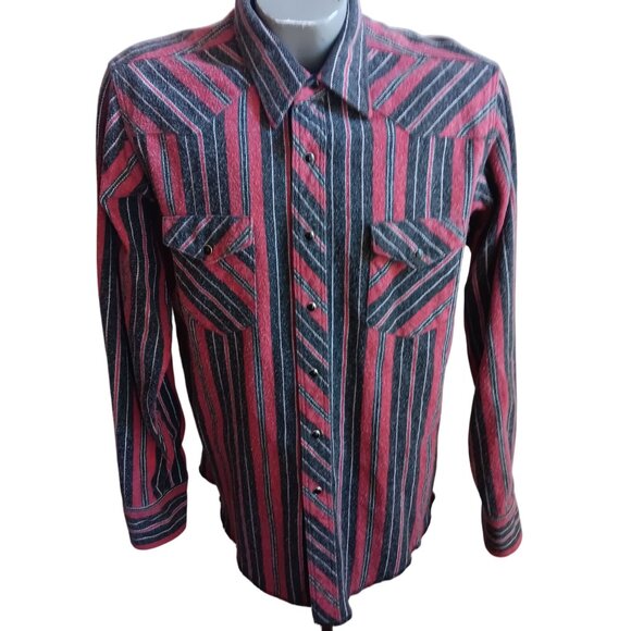 Men's 17x36 XL Vintage Wrangler Western Shirt Regular Fit X-Long Tails Striped - Picture 2 of 7